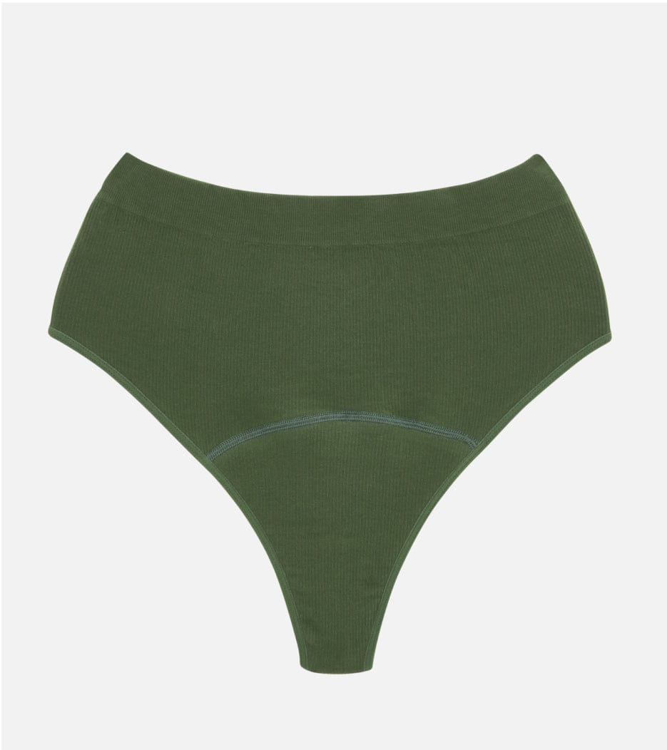 Seamless Ribbed High-Waist Thong - Verde