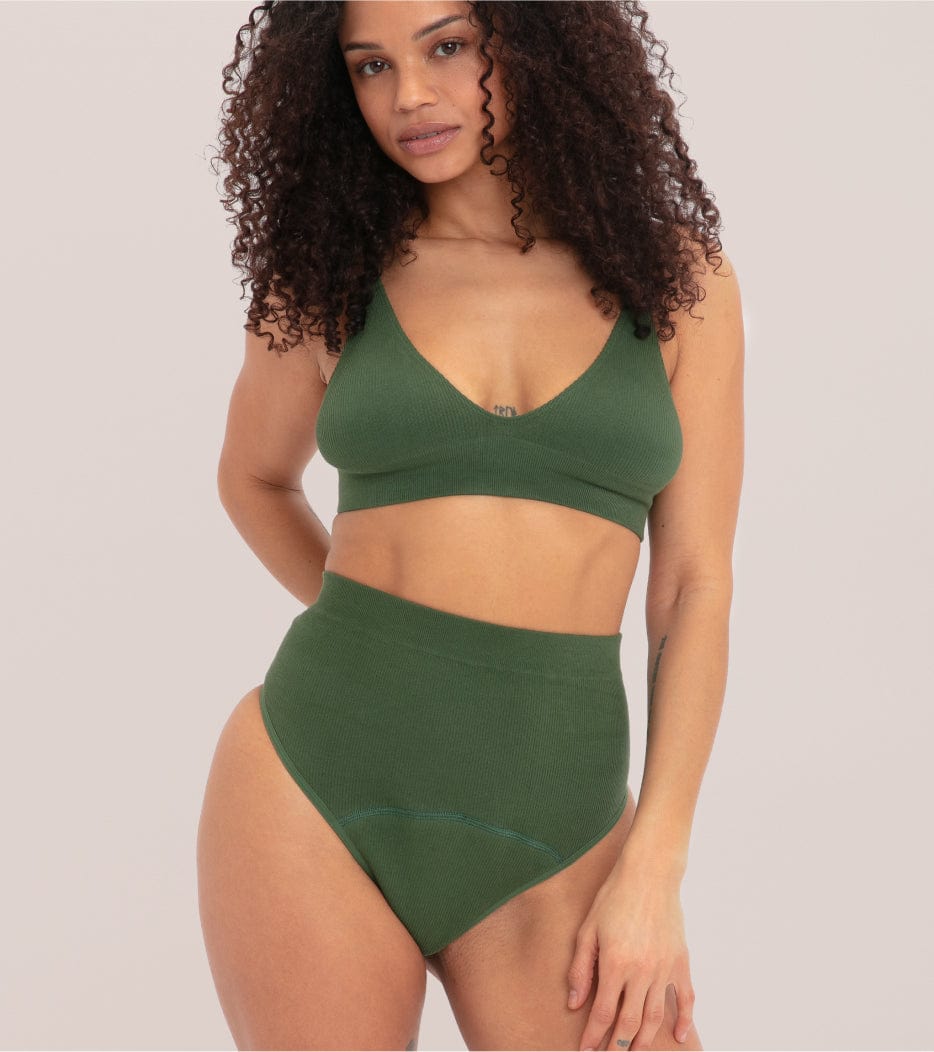 Seamless Ribbed High-Waist Thong - Verde